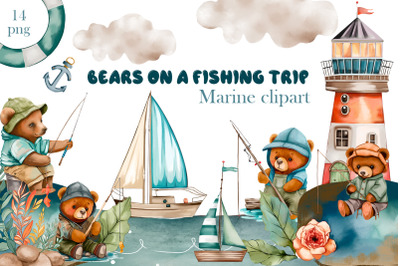 Bears on a fishing trip. Marine clipart