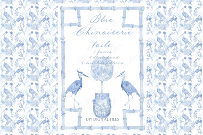 Blue Chinoiserie Toile Watercolor