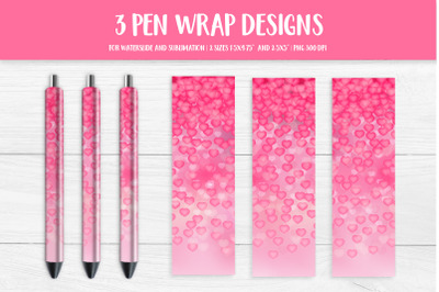 Pink Hearts Confetti Epoxy Pen Sublimation Wrap Design. Heart pen PNG