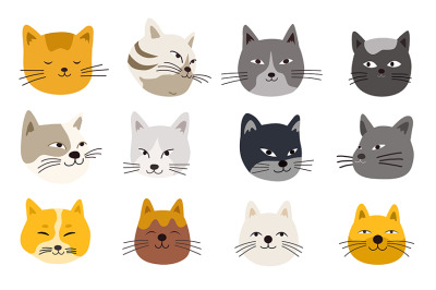 Cats heads emoticons vector