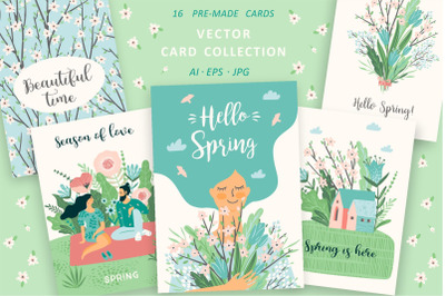 Hello spring! Vector card collection