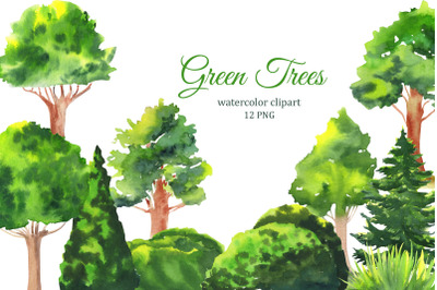 Watercolor greenery trees clipart, garden and park sublimation png