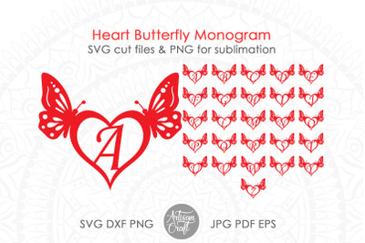 Butterfly heart frame monogram, Monogram alphabet, butterfly monogram