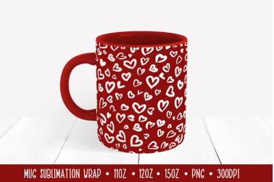 Hearts Leopard Mug Sublimation Design. Red Mug  Wrap