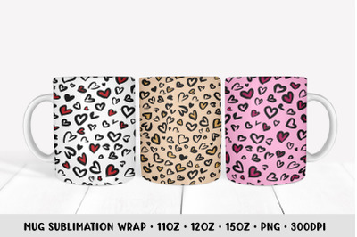 Heart Leopard Mug Sublimation Wrap 3 Designs