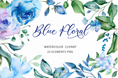 Watercolor Blue Floral clipart