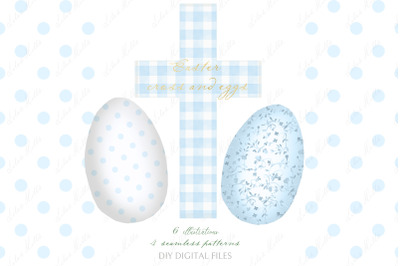 Blue Gingham Easter Eggs Cross
