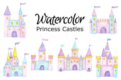 Fairy castles watercolor clipart