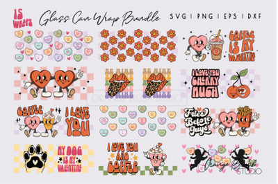 Retro Valentines Day Can Glass Wrap SVG Bundle 15 designs