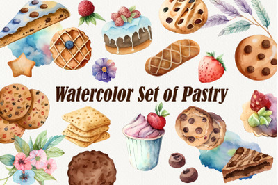 Watercolor Set of Pastry