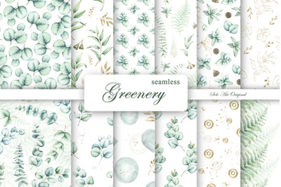Greenery Seamless Patterns Digital paper Eucalyptus Leafy