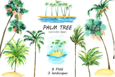 Palm Tree Clipart. Tropical Beach Scenery PNG