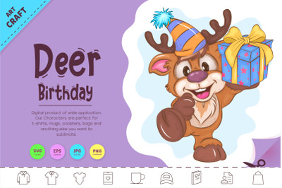 Cartoon Deer Birthday. Clipart