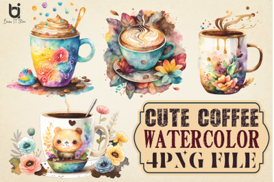 Cute Coffee Watercolor art, Coffee Floral watercolor art,