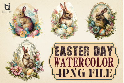 Easter Day Clip arrt&2C; Bunny egg and floral watercolor art&2C; Sublimation