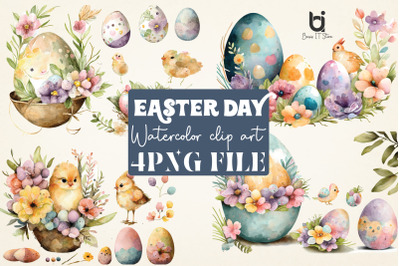 Easter Day watercolor clip art, Egg with floral sublimation design