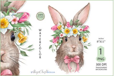 Easter Bunny face| Bunny with tulips| spring flowers|Rabbit