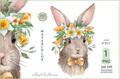 Easter Bunny face| Bunny with tulips| spring flowers|Rabbit