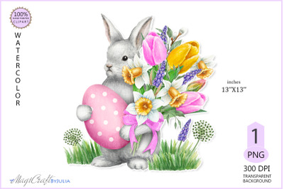 Easter Bunny| Bunny with Eggs and tulips| spring flowers