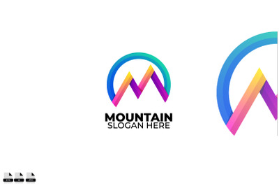 letter m with mountain logo colorful gradient style