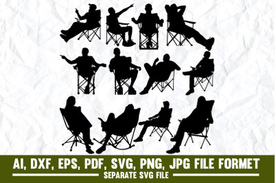 Camper in chair pointing&2C;svg&2C;dxf&2C;png&2C;silhouette&2C;cut file&2C;clipart&2C;bundl