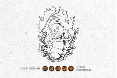 Angry flaming fire extinguisher logo illustrations silhouette