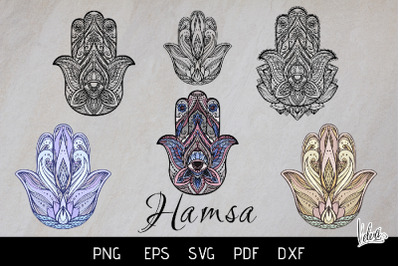 Decorated Hamsa hands 6 variations