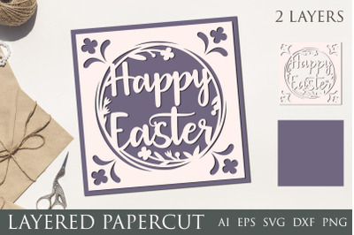 Easter card svg, Layered papercut happy easter