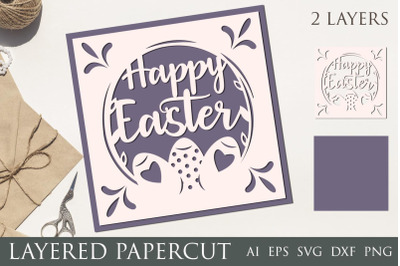 Layered papercut easter card svg, Happy easter sign