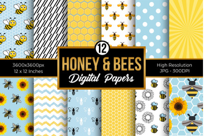 Sunflower Bees Digital Papers