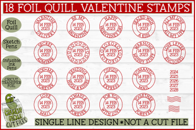 Foil Quill 18 Valentine Stamps, Single Line Sketch SVG