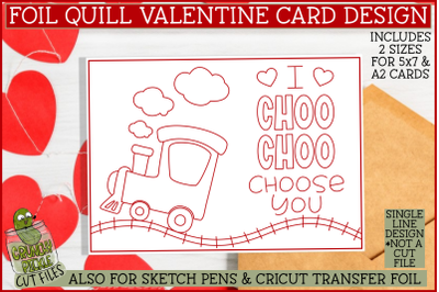 Foil Quill Valentine Card, Choo Choo Single Line Sketch SVG