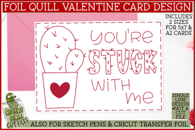Foil Quill Valentine Card&2C; Cactus Single Line Sketch SVG
