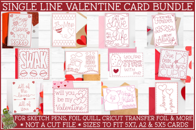 Single Line Valentine Card Bundle, Foil Quill Designs