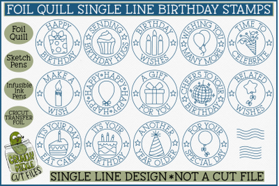 Foil Quill Birthday Stamps, Single Line Sketch SVG