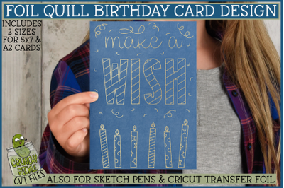 Foil Quill Birthday Card, Make a Wish Single Line Sketch SVG