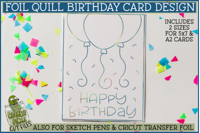 Foil Quill Birthday Card&2C; Balloons Single Line Sketch SVG