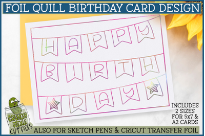 Foil Quill Birthday Card&2C; Banners Single Line Sketch SVG