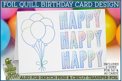 Foil Quill Birthday Card&2C; Happy Balloons Single Line SVG