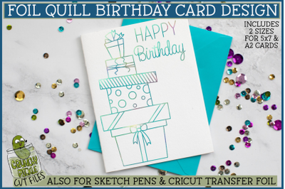 Foil Quill Birthday Card&2C; Gifts Single Line Sketch SVG