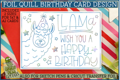 Foil Quill Birthday Card&2C; Llama Single Line SVG Sketch