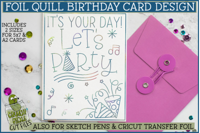 Foil Quill Birthday Card&2C; Let&amp;&23;039;s Party Single Line SVG Sketch