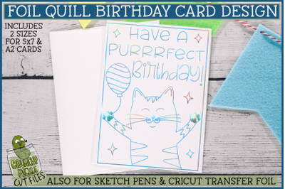Foil Quill Birthday Card&2C; Cat Single Line SVG Sketch