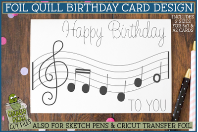 Foil Quill Birthday Card&2C; Music Single Line Sketch SVG