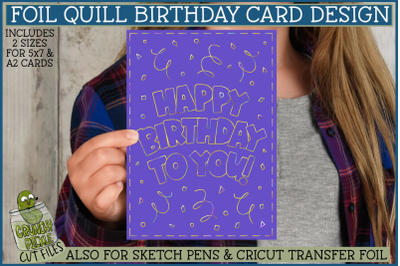 Foil Quill Birthday Card&2C; Confetti Single Line Sketch SVG