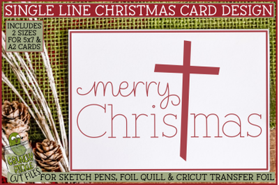 Foil Quill Christmas Card&2C; Cross Single Line Sketch SVG