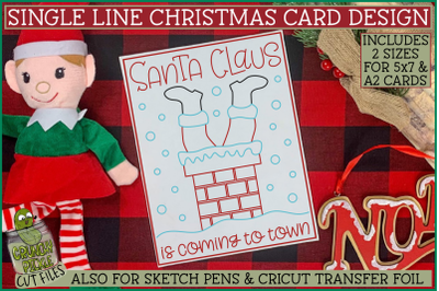 Foil Quill Christmas Card&2C; Santa Stuck in Chimney Sketch SVG