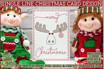 Foil Quill Christmas Card&2C; Merry Christmoose Single Line SVG