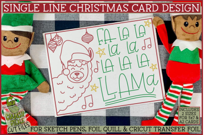 Foil Quill Christmas Card&2C; Fa La La LLama Single Line SVG