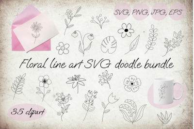 Floral line art SVG doodle bundle